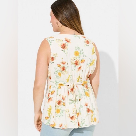 Torrid Rayon Slub Button Up With Waist Detail Peplum Floral Tank Top Size Large - Picture 2 of 13